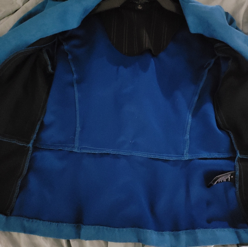 Perceptions Teal Sharp Shoulder Blazer Faux Suede size 12 Vtg - Picture 8 of 10